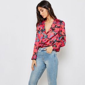 Topshop Notch Collar Block Floral Print Top